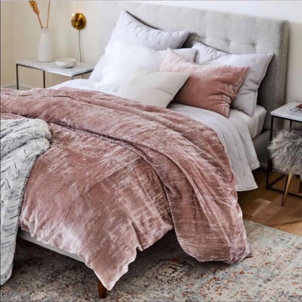 West Elm Velvet Queen Duvet Cover & 2 King Shams in Dusty Blush